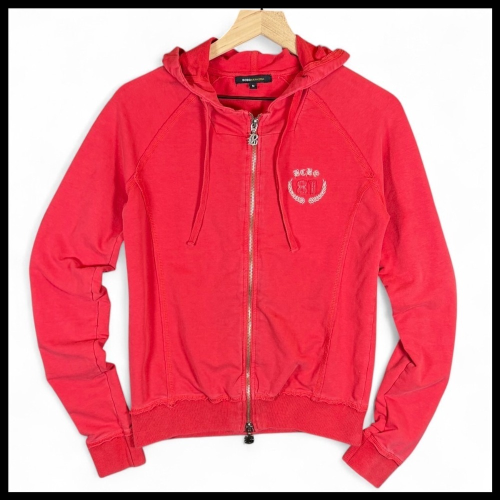 Vintage BCBGMAXAZRIA Red Full Zip Hoodie Genre 81 Cotton Stretch Y2K Womens‎ M